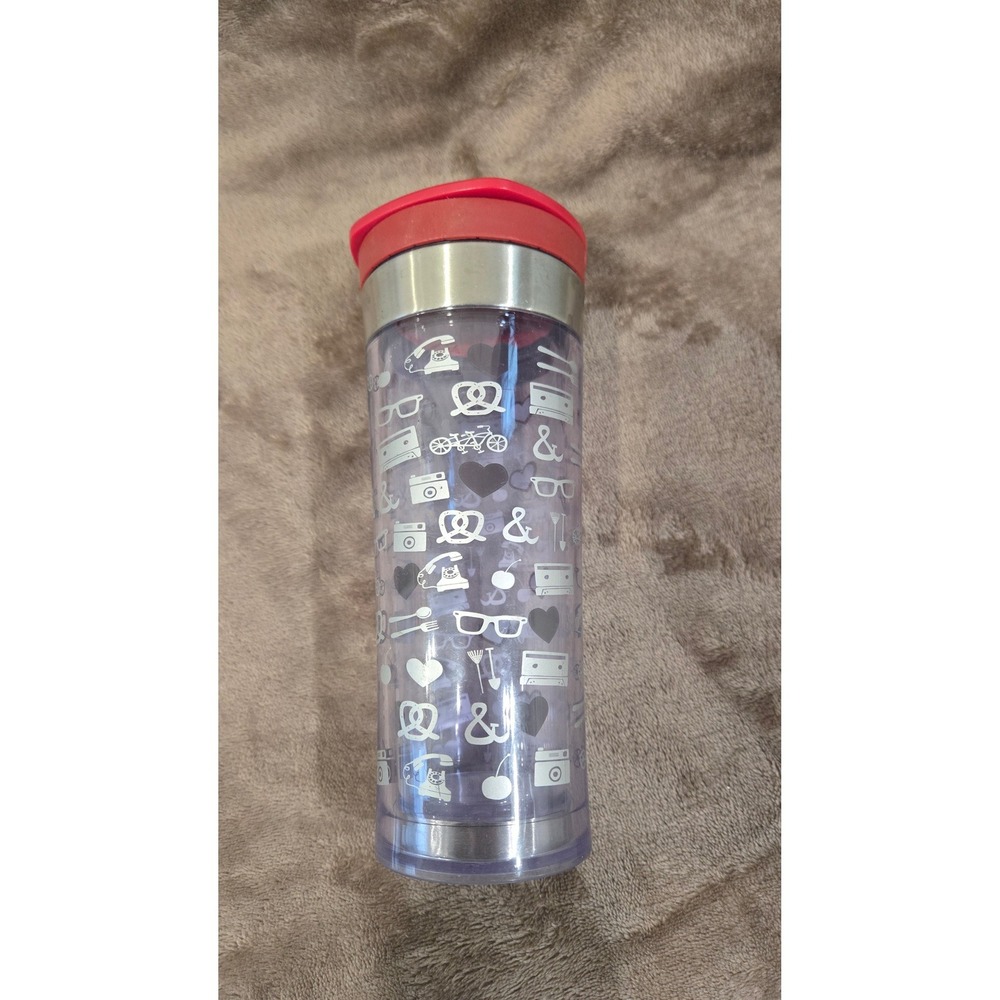 Starbucks 2009 Red‎ Lid Icon Travel Tumbler 16oz Retro Icons Double Wall Cup